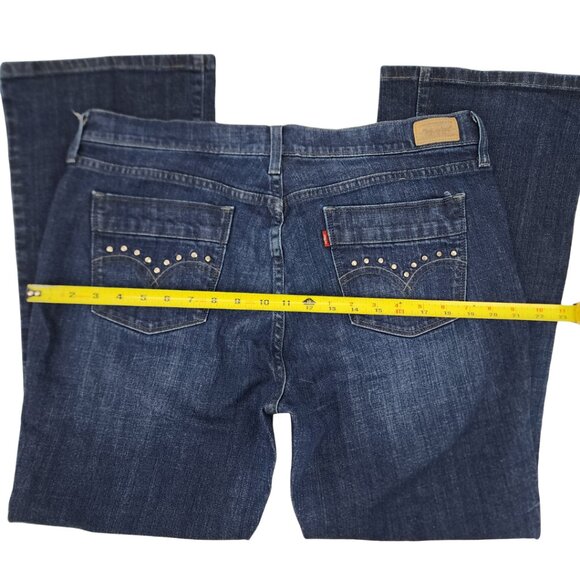 Levis 515 Boot Cut Womens 16 36x28 Dark Indigo Blue Wash Studded Denim Jeans - Picture 11 of 13